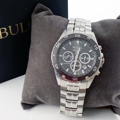 Bulova Marine Star Black Dial Men's Chronograph Quartz 98B401 Watch 41.5mm