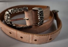 Brighton Croc Embossed Leather Belt Women ML 32 Pink Silver Floral Western