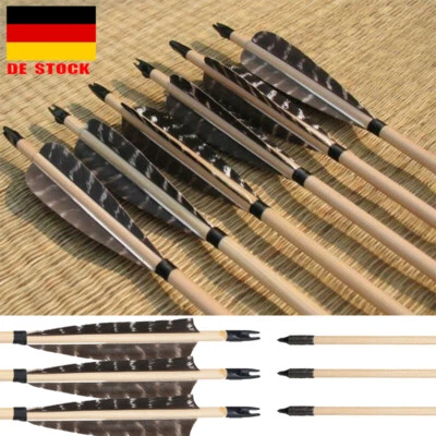 HUNTINGDOOR 12pcs 32" Holzpfeile Handgemachte Pfeile Natürliche Federn für Langbogen Jagd