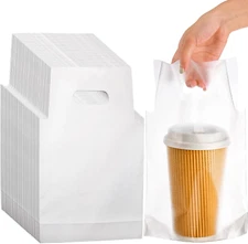 DEAYOU 500 PCS Clear Handle Drink Poly Bags Plastic Drinking Packaging Bag fo...