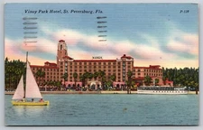 FL Saint St. Petersburg Vinoy Park Hotel Old Vtg Linen Florida Postcard View