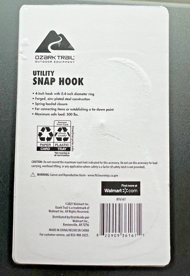 Gancho a presión utilitario de 'Ozark Trail Outdoor Equipment'. Cierre con resorte. 4" Foto 2 de 2