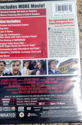 New Superbad Sealed DVD - 2007 Unrated Extended Edition. - Picture 2 of 3