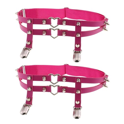 Adjustable Leg Garter Adjustable Heart-Shaped Leg Garter Belt - 1 Pair,  Purple, Punk/Gothic Style With Anti-Slip Clips Anti-slip Clip Garter