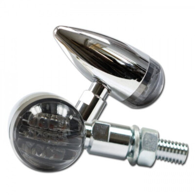 LED Indicator Mini Bullet Aluminium Chrome Tinted Dimensions: Ø 25mm L 43 x D 60mm M8 E Tested