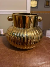 Tabitha Brown Stoneware Vase for Decoration Brand New Pottery -Barn- Style Gold