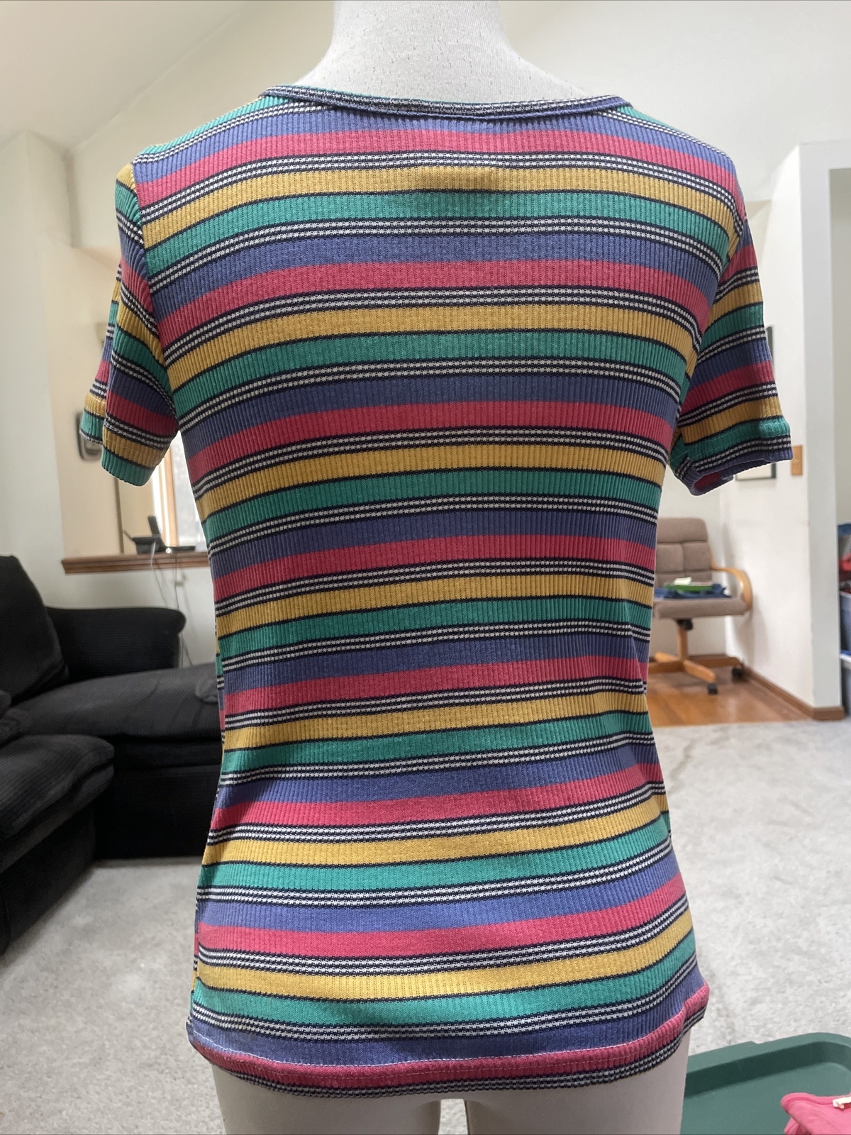 Simply Basic Multi Colored Striped Short Sleeve T… - image 3