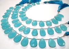Aqua Chalcedony 11x17mm Pear Shape Hydro Quartz 8 Inch Briolette Faceted Beads .