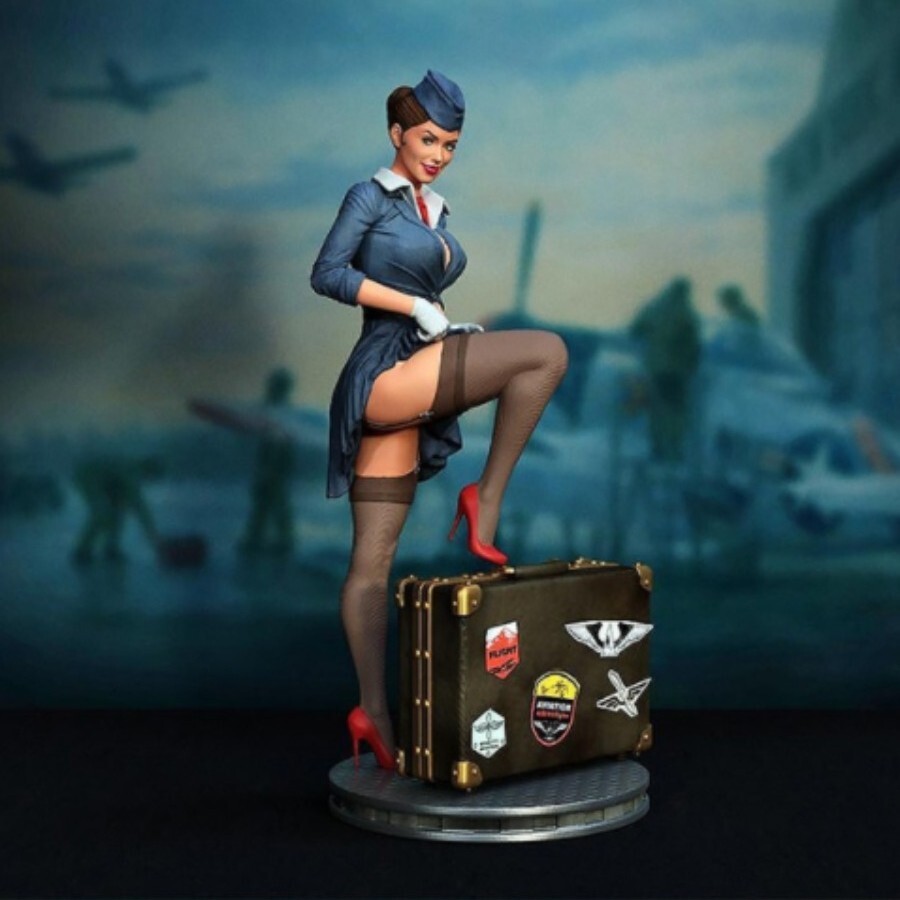 Figurita Azafata Sexy Para Pintar En Resina Diorama Avión Glamour