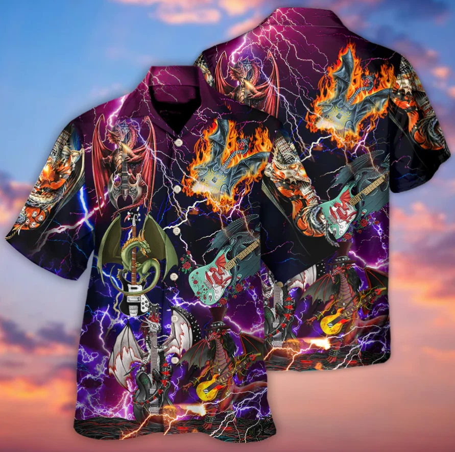 Guitar Dragon Play Until They Die 3D Hawaii Shirt ALL OVER PRINT BEST PRICE