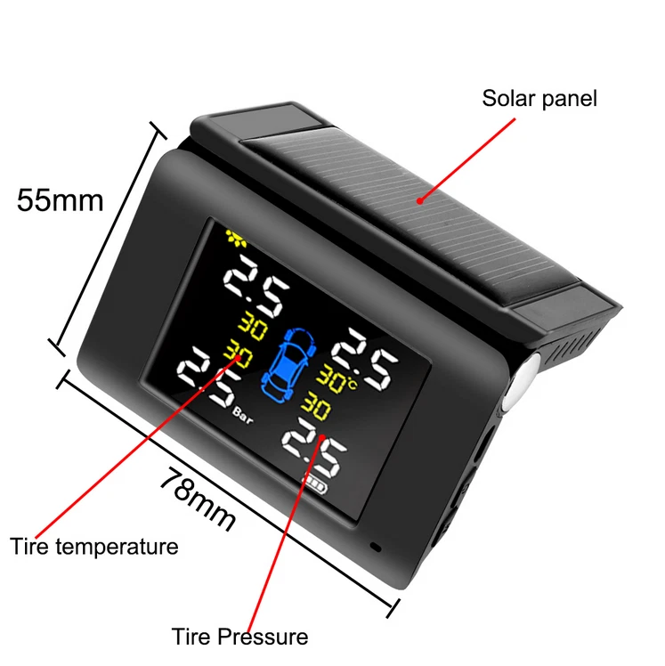 Solar Power Wireless TPMS Car Tire Pressure Monitor System Sensors Alarm Kits — 第 3/4 张图片