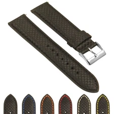 StrapsCo Men's Padded Carbon Fiber Leather Watch Band - Quick Release Strap