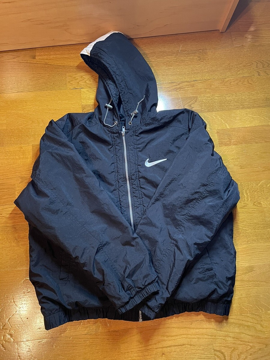 Nike Windbreaker Jacket Size M Full Zip Hoodie Draw String Black/White |  eBay