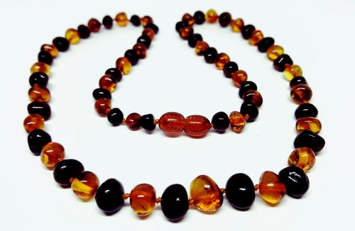 Genuine Baltic Amber Adult Necklace, Cognac+Cherry Colours, 33, 45, 50 cm - Picture 1 of 6