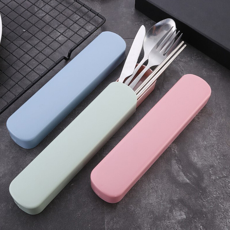 4Pcs Travel Camping Cutlery Set Portable Tableware Stainless Steel Chopstic~'