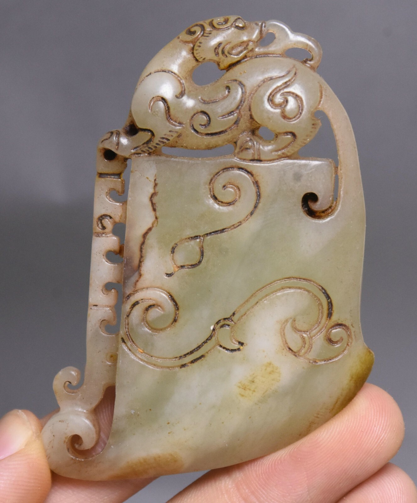 7CM Hongshan Culture Jade Dragon Pendant Amulet Loong Beast Carving