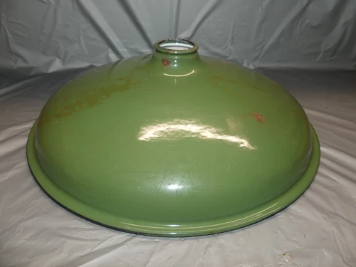 Vintage Green Porcelain 16” Light Shade Industrial Gas Station Barn Farm