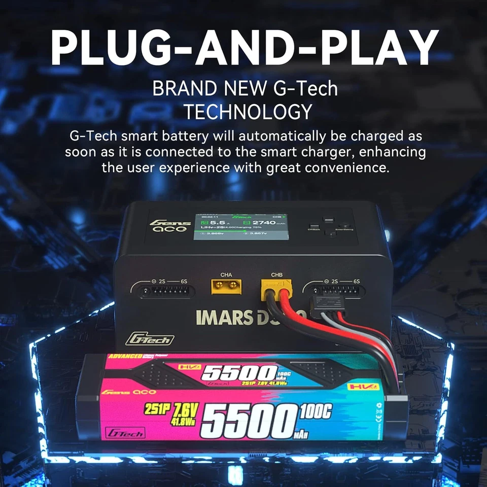 Gens Ace IMARS D300 G-Tech Channel AC/DC 300W/700W RC Battery Charger-US Black - Image 4 of 4