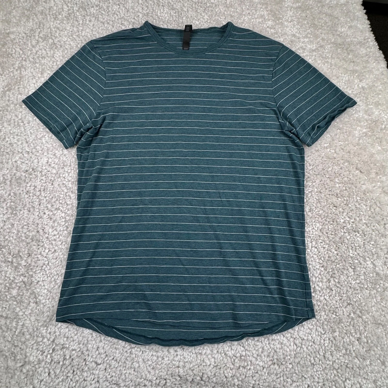 Lululemon T-Shirt Mens XL Green Stripes Short Sleeve Tee Pima Cotton Training