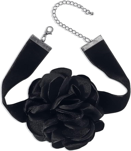 Vintage Rose Flower Choker Necklace for Women Gothic Black Velvet Ribbon Camelli