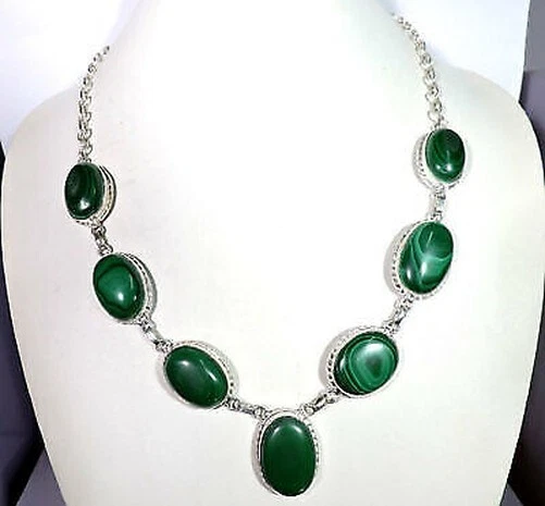 Natural Malachite Gemstones Silver Plated Fine Necklace Jewelry
