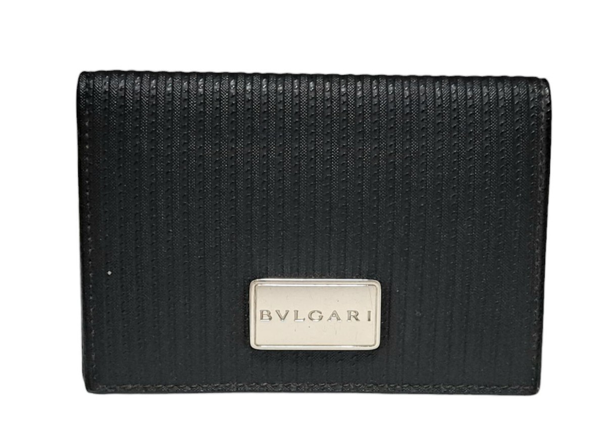 BVLGARI カードケース　MILLERIGHE Bvlgari Card Case Millerigue Black Logo Plate 27694 Leather