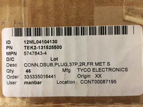 5747843-4 TYCO CONN D-SUB PLUG 37POS R/A SOLDER ROHS 2 PIECES - Picture 2 of 2