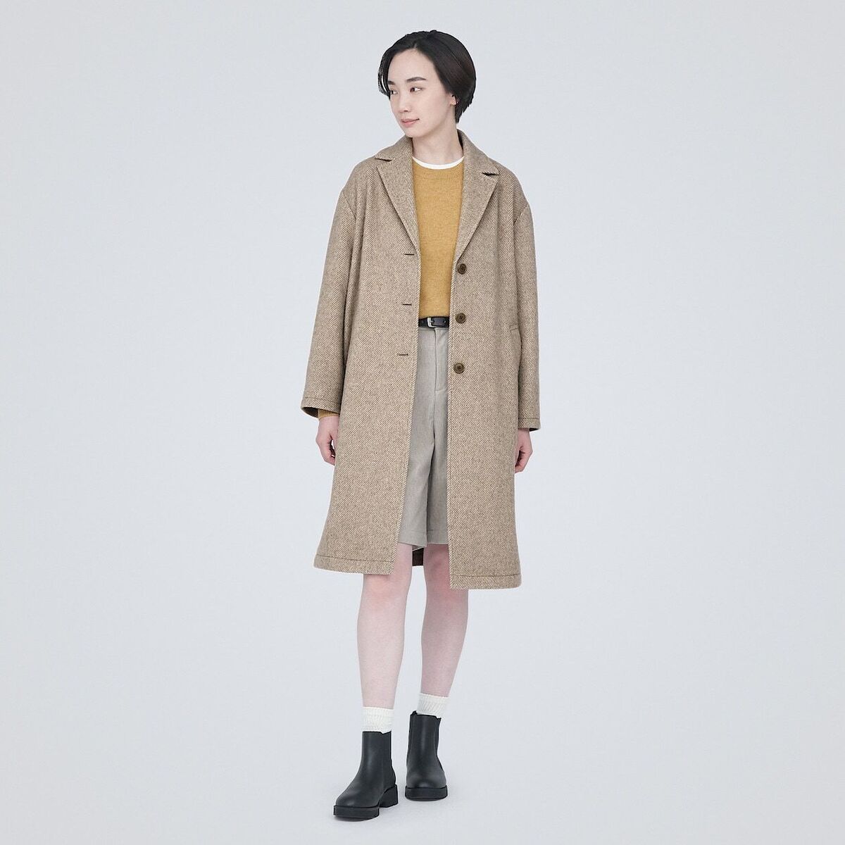 MUJI Recycled Wool Blend Chester Coat, Light Beige, Gray MUJI Recycled Wool Blend Chester Coat, Light Beige, Gray