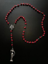 Santa Muerte Rosary / Red wood beads/ Rose scented / Handmade! / FREE SHIPPING!)