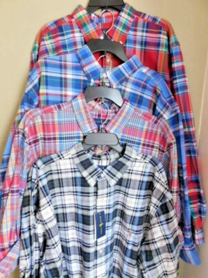 NWT Ralph Lauren RED  Plaid Long Sleeve Oxford Shirt Sz XLT BIG & TALL