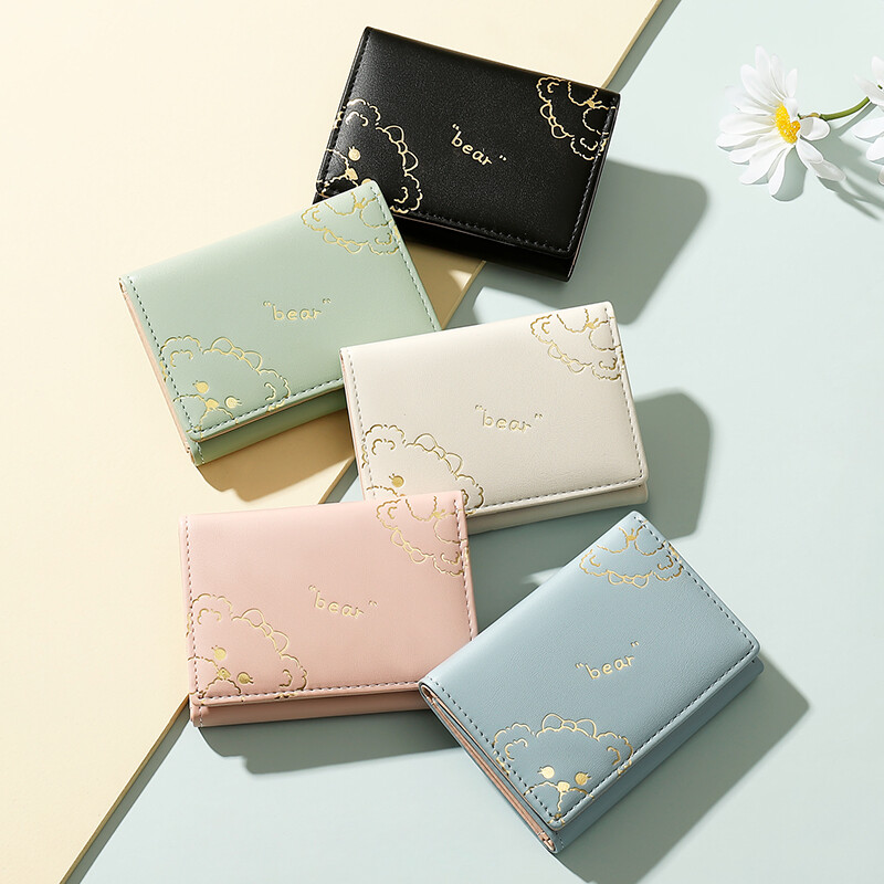 Women Wallet Small Cute Trifold Snap Closure for Girls Card Holder Bear