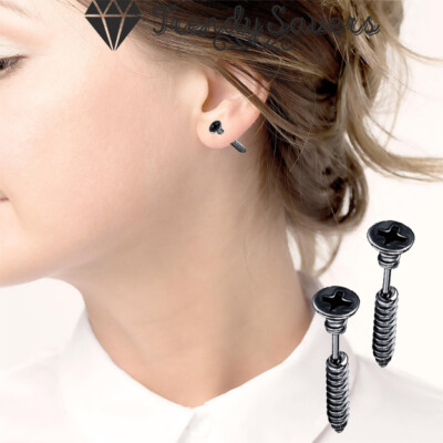 Unique Soft Gothic Screw Bar Nail Black Piece Surgical Steel Earrings  Women UK