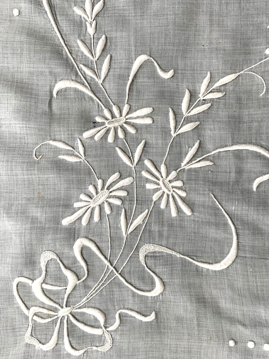 antique hand embroidered fabric panel floral Art Nouveau antique hand embroidered fabric panel floral Art Nouveau