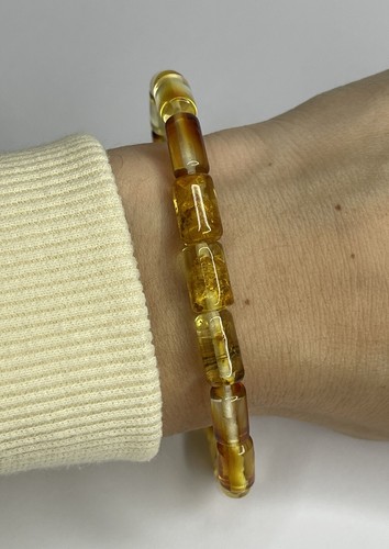 Natural AMBER STONE BRACELET.HONEY AMBER BRACELET. Barrel Shape Amber Bracelet - Picture 5 of 9