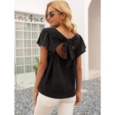 Round Neck Cutout Tie Back Top