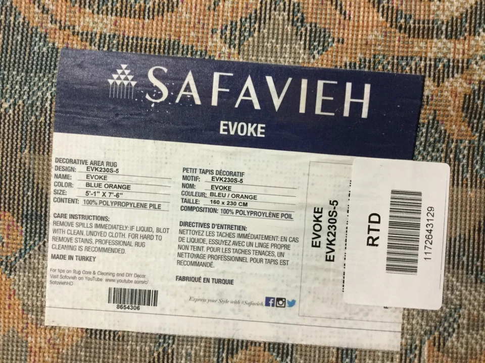 Alfombra NARANJA 5'-1" X 7'-6" Roscas Sueltas, Precio Reducido 11726443129 EVK230S-5 Foto 4 de 4