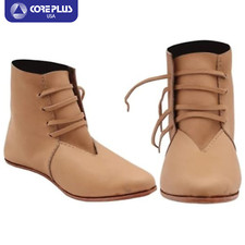 Civil War Men's shoes Medieval Ankle High Leather Boots - Front Laced Style