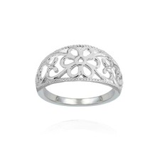 Sterling Silver High Polished Textured Filigree Flower Ring, Size 5