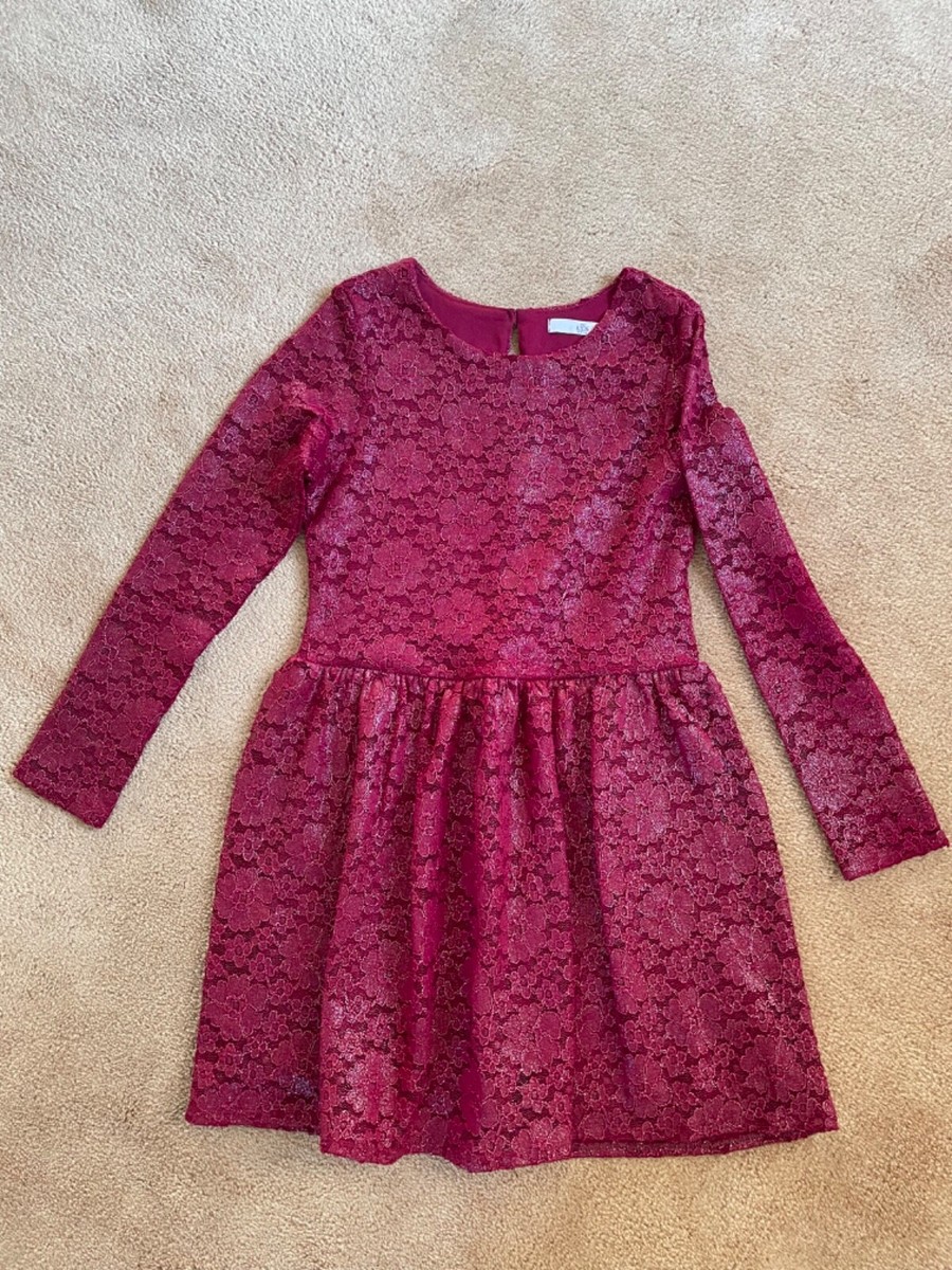 Marks and Spencer Girls Burgundy Lace Party Dress Age 10 11 Years