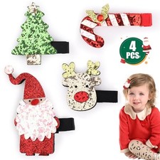 4 PCS Christmas Hair Clips, Glitter Xmas Hair, Girls Sparkly Cute Hair