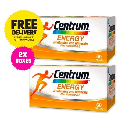 2 X 60's New Centrum Energy B-Vitamins and Minerals + Vitamin C & E Free Ship