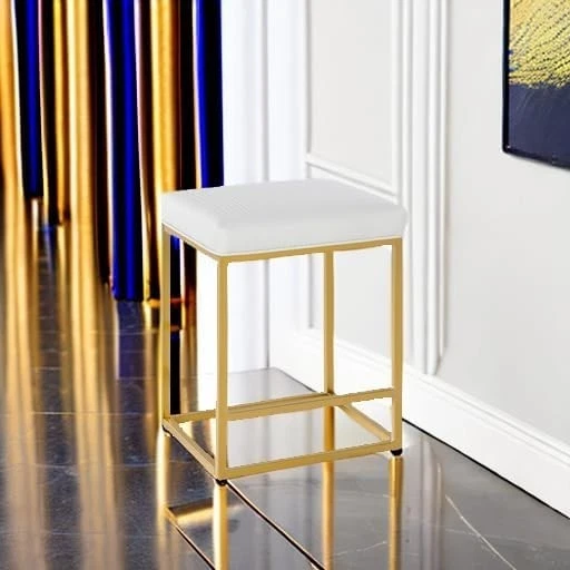 24" Kitchen Bar Stools Set of 3 White & Gold Counter & Bar Height Stools - Image 3 of 4