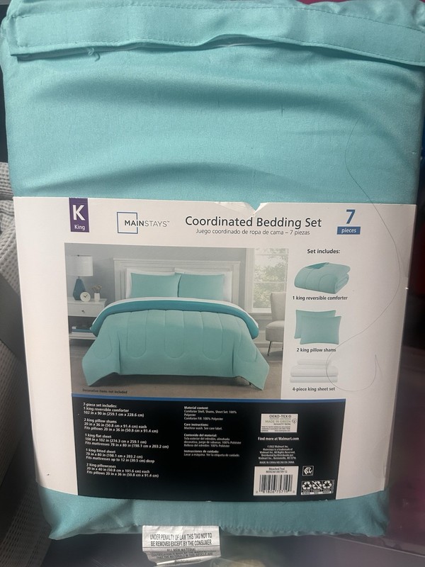 Mainstays King Bed-in-a-Bag 7-Piece Teal Solid Reversible Comforter Set
