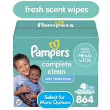 Pampers Complete Clean Baby Fresh Baby Wipes 12-Pack 864 Wipes