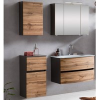 BadmöBel Set Wotaneiche Waschtisch Unterschrank HäNgeschrank Spiegel GäSte-Wc