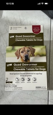 QUAD DEWORMER by Elanco for Large Dogs 45 + lbs 2 CHEWABLE TABLETS Bayer