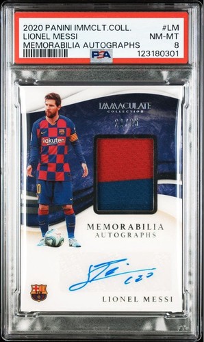 2020 Panini Immaculate Lionel Messi Match Worn Patch Auto PSA 8 /25 Barcelona