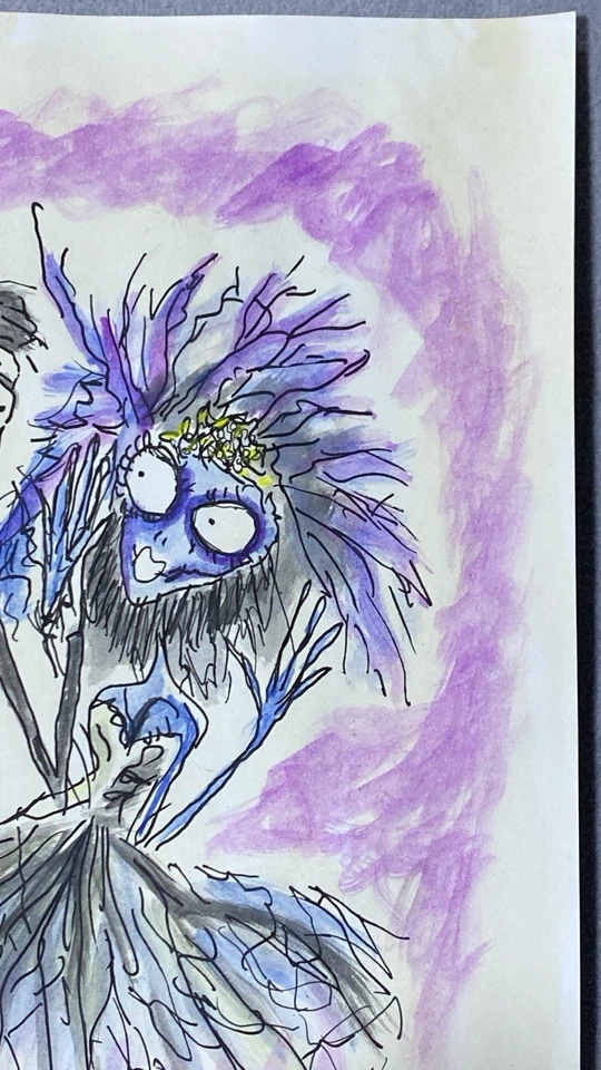Tim Burton Drawing on paper (Handmade) signed and stamped mixed media. - Image 3 of 4