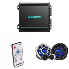 Kicker Premium Marine 6.5" Component Speaker and Amplifier bundle Includes LE...