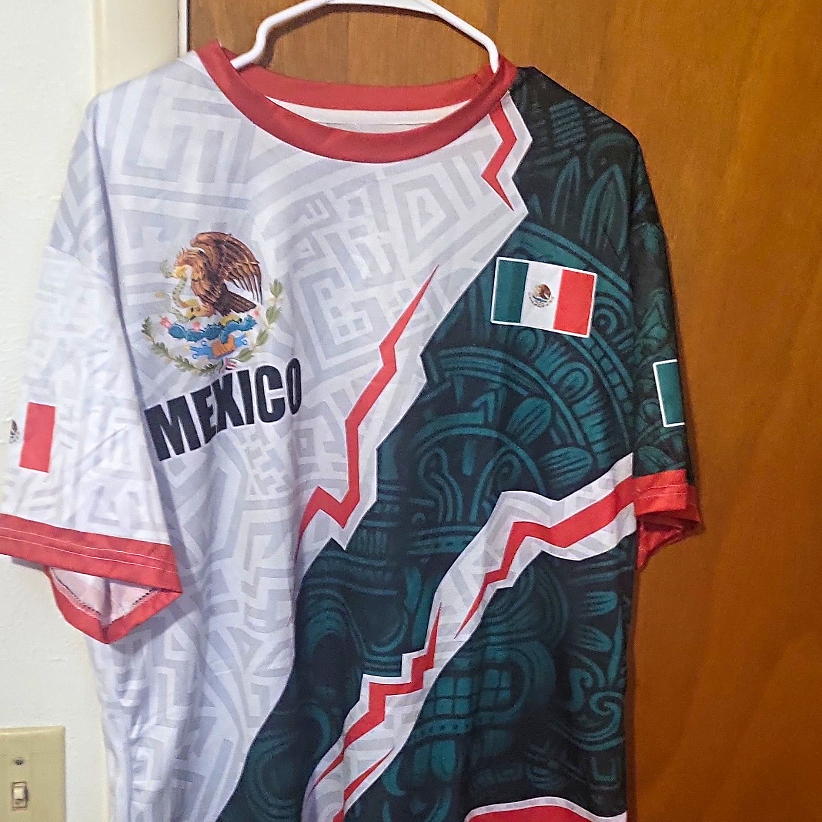 Mexico Short Sleeve Soccer Jersey Polyester One Size White Red Green Eagle M